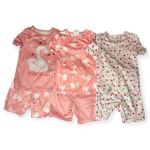 SHEIN Toddler Girl Pajama Set Bundle 3Y Pink Swan & Heart Print Sleepwear Lot